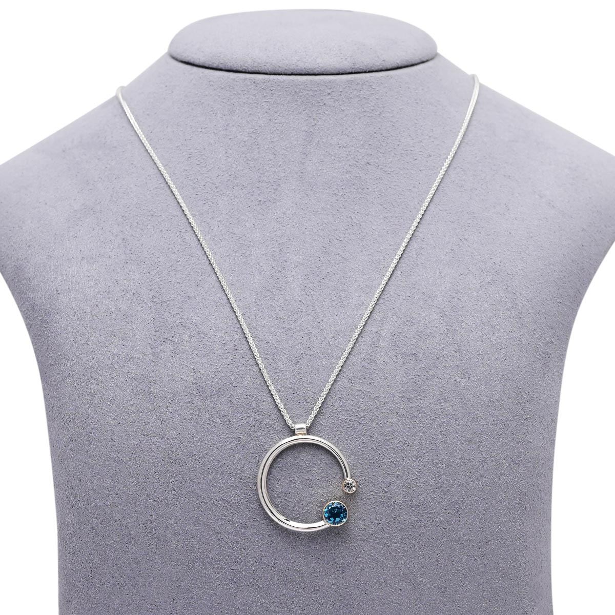E.L. Designs Blue Topaz Stargazer Necklace in Sterling Silver and 14kt Yellow Gold with White Sapphire