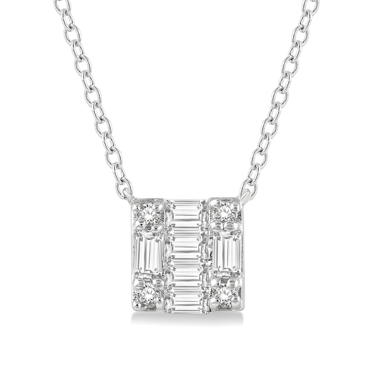 Round and Baguette Diamond Necklace in 10kt White Gold (1/7ct tw)