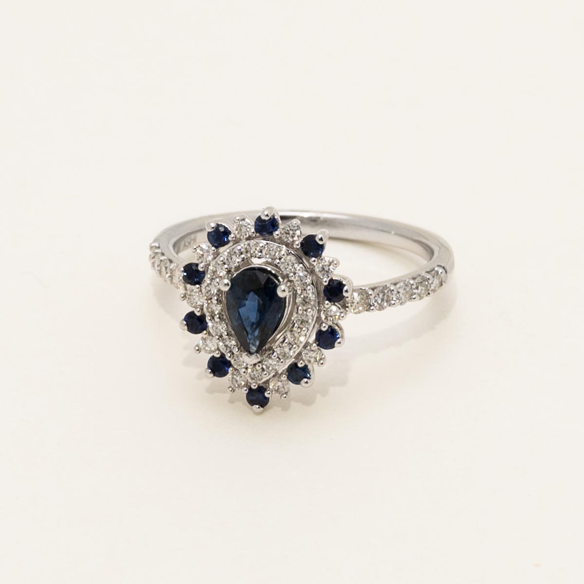 Pear Shape Sapphire Ring in 14kt White Gold with Diamonds (3/8ct tw)