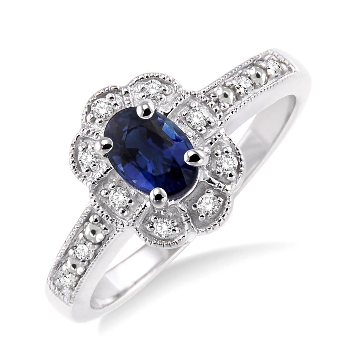 Oval Sapphire Ring in Sterling Silver with Diamonds (1/20ct tw)