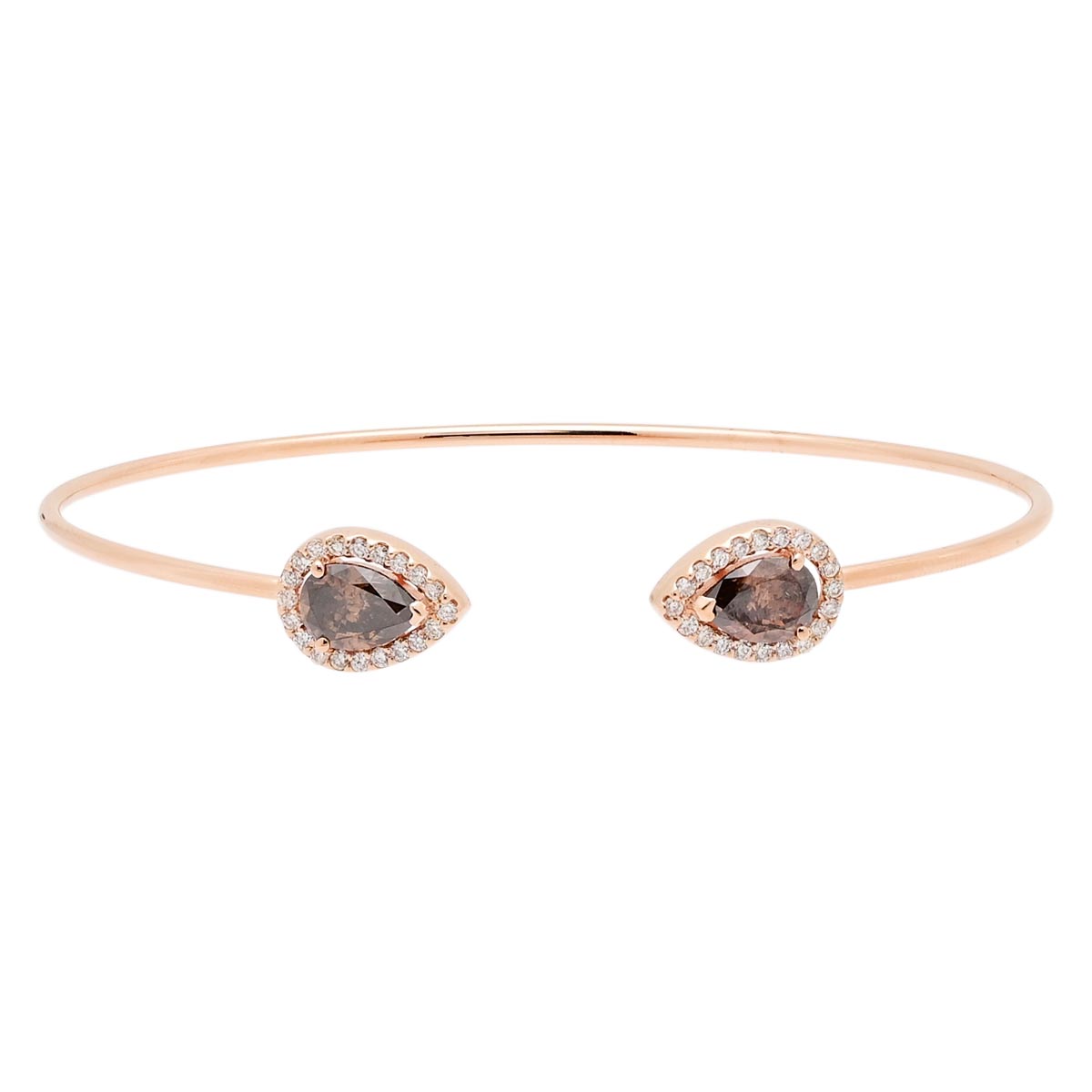 Champagne Pear Shape Diamond Halo Bangle Bracelet in 14kt Rose Gold (1 3/4ct tw)