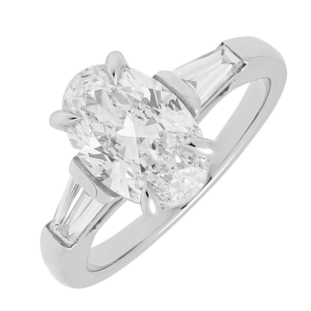 Oval and Baguette Diamond Engagement Ring in Platinum (2 3/8cttw)