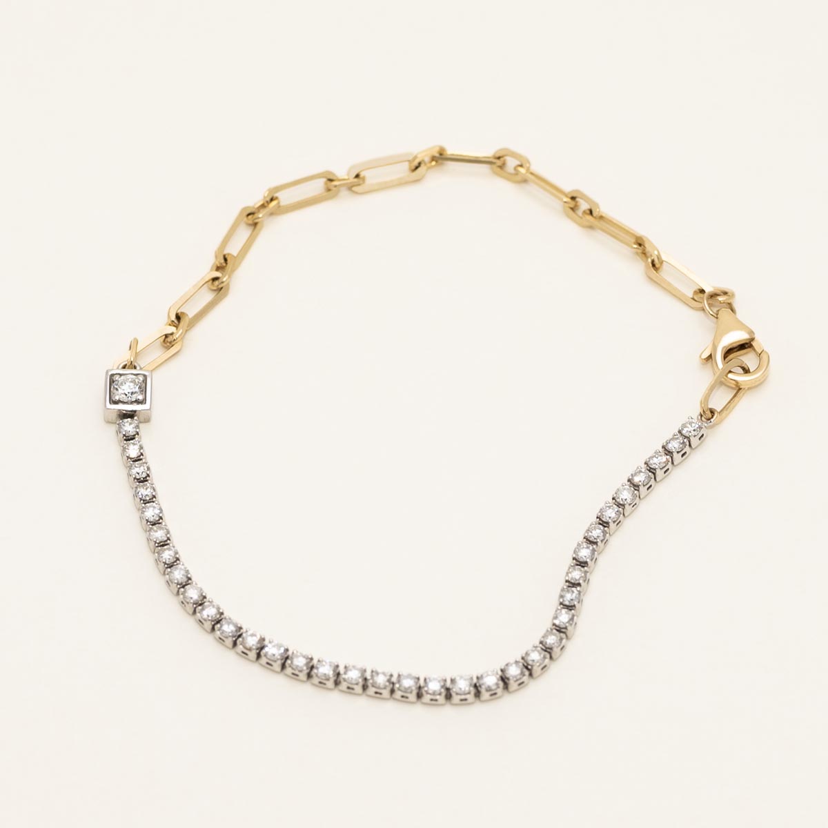 Diamond Tennis and Paperclip Link Bracelet in 14kt Yellow and White Gold (1ct tw)