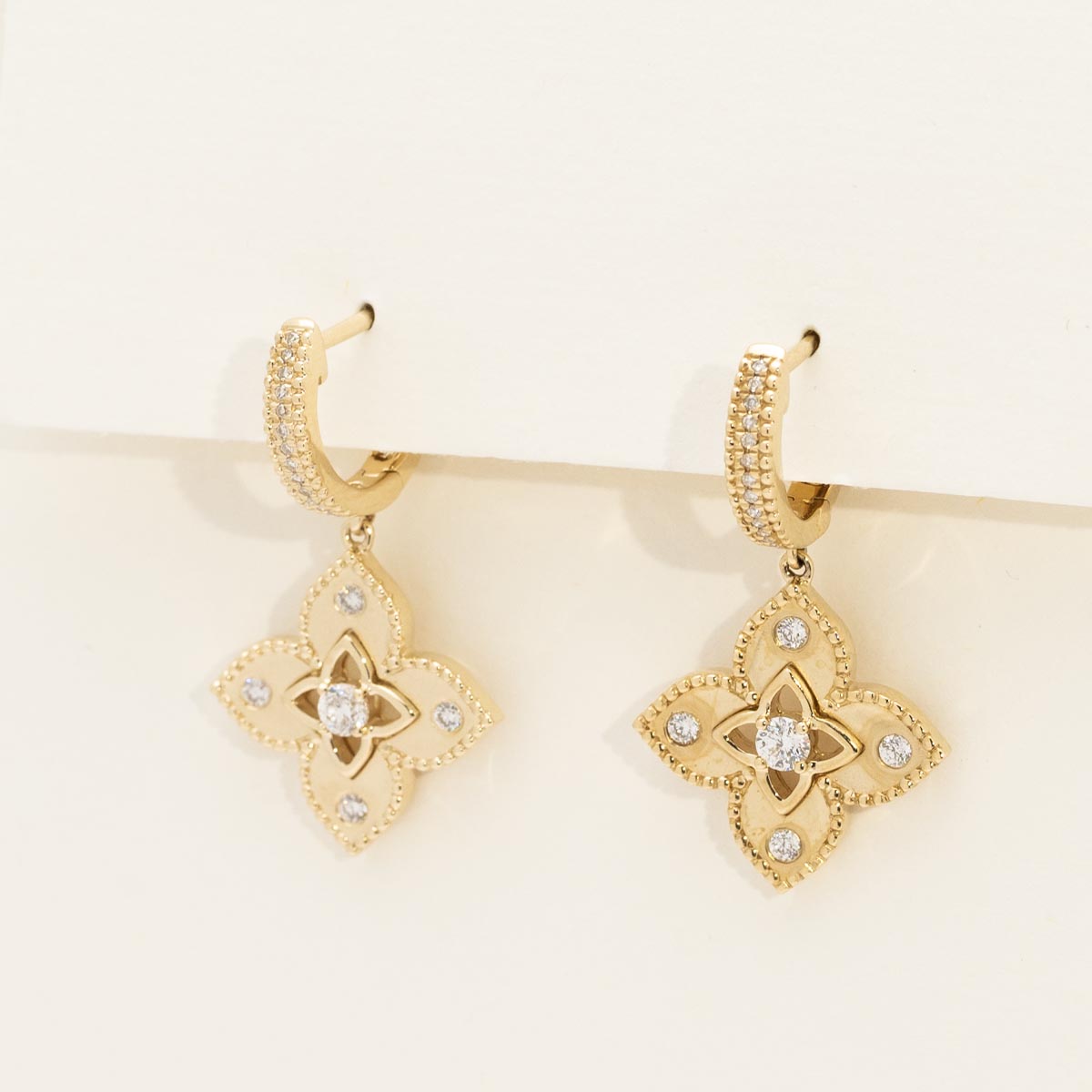 Diamond Flower Drop Earrings in 14kt Yellow Gold (1/3ct tw)