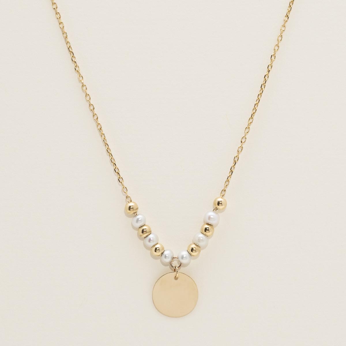 Cultured Freshwater Pearl and Bead Disc Necklace in 14kt Yellow Gold