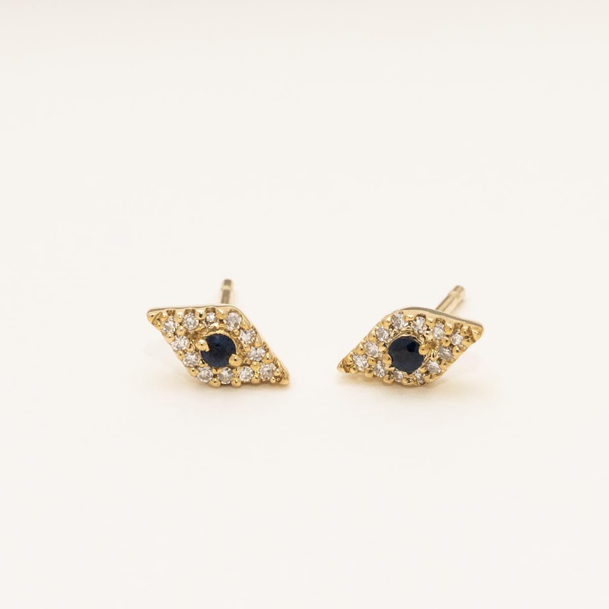 Sapphire Evil Eye Stud Earrings in 10kt Yellow Gold with Diamonds (1/10ct tw)