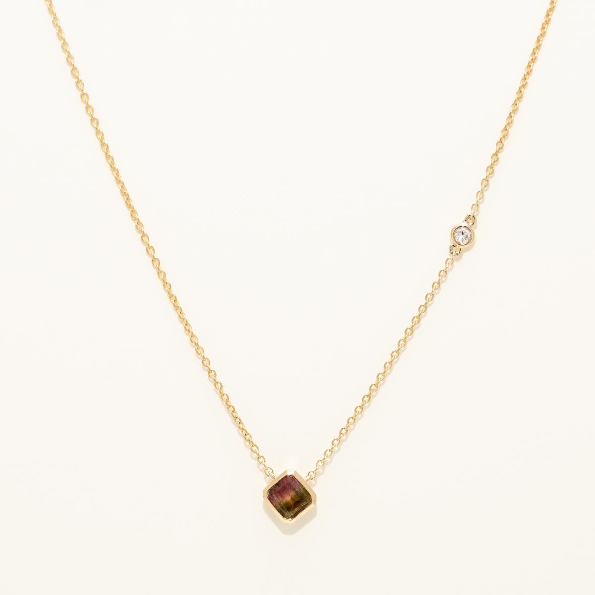 Bicolor Tourmaline Bezel Necklace in 14kt Yellow Gold with Diamond (.04ct)