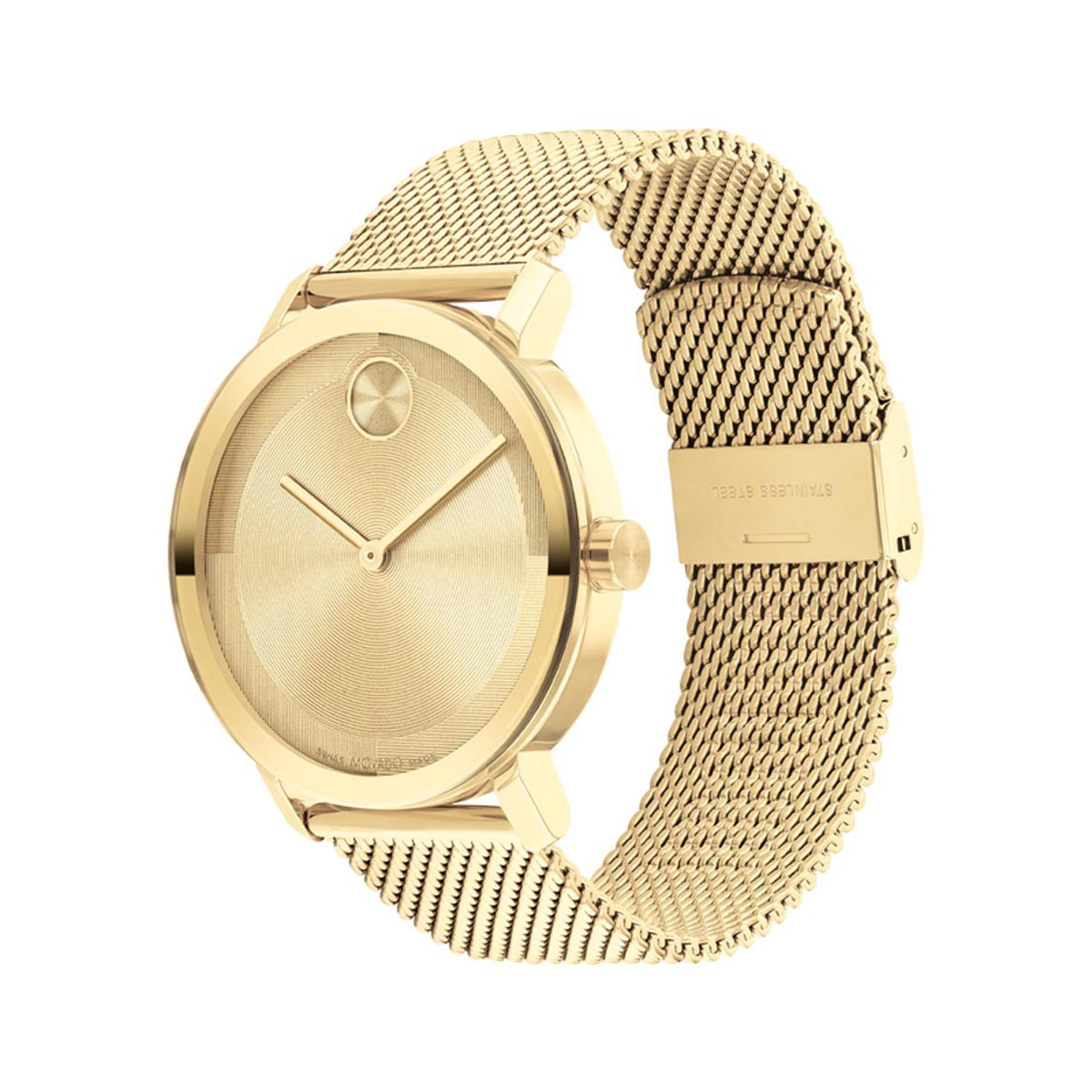 Movado Bold Evolution 2.0 Mens Watch with Gold Tone Dial and Gold Tone 
Ion Plated Stainless Steel Mesh Bracelet (Swiss quartz movement)