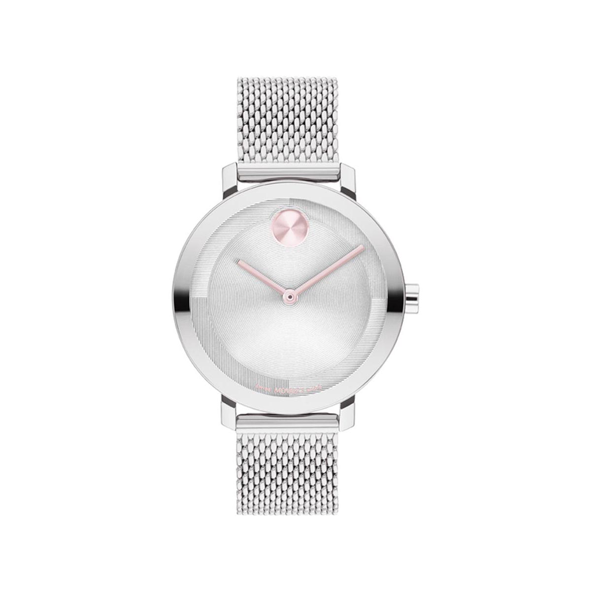 Movado Bold Evolution 2.0 Watch with Silver Tone Dial and Stainless Steel Mesh Bracelet (34mm and Swiss quartz movement)