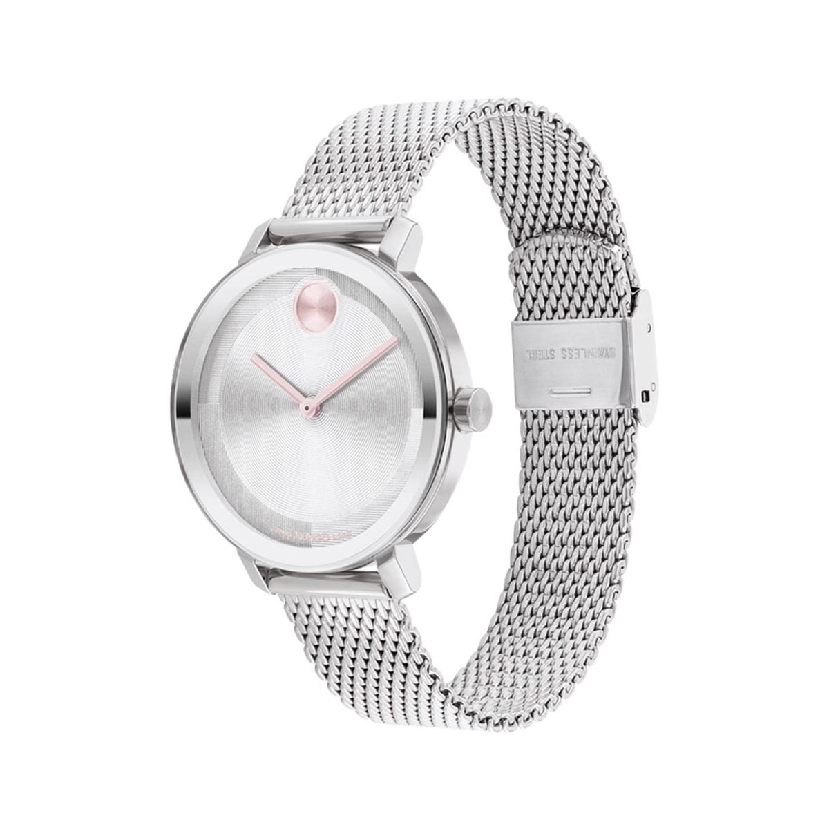 Movado Bold Evolution 2.0 Watch with Silver Tone Dial and Stainless Steel Mesh Bracelet (34mm and Swiss quartz movement)