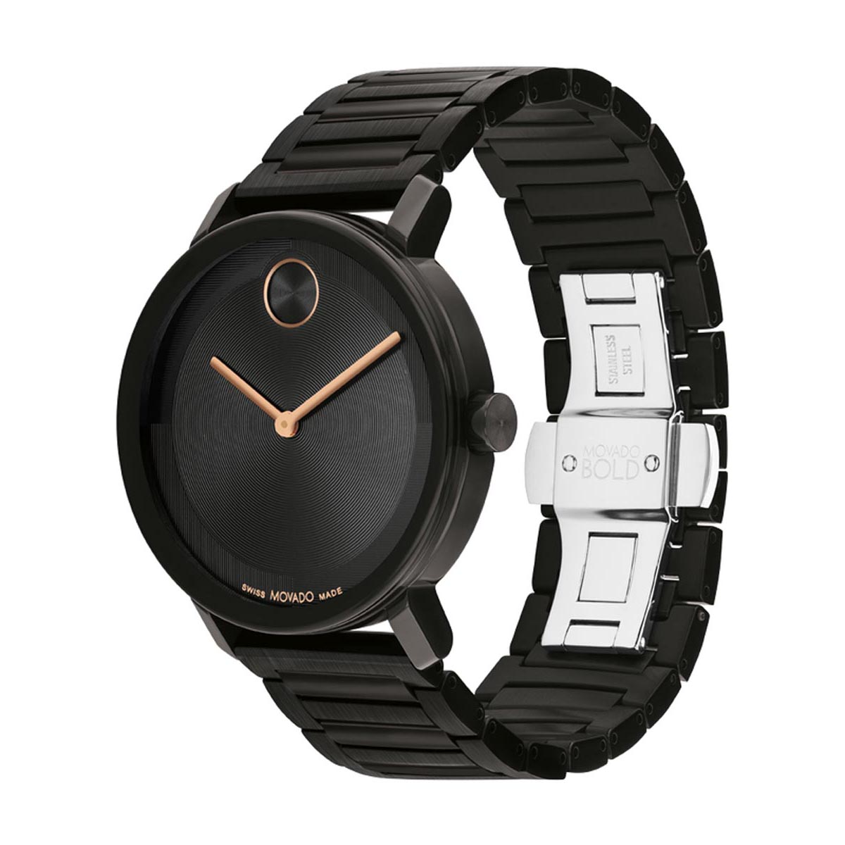 Movado Bold Evolution 2.0 Mens Watch with Black Dial and Black Ion Plated Bracelet (Swiss quartz movement)