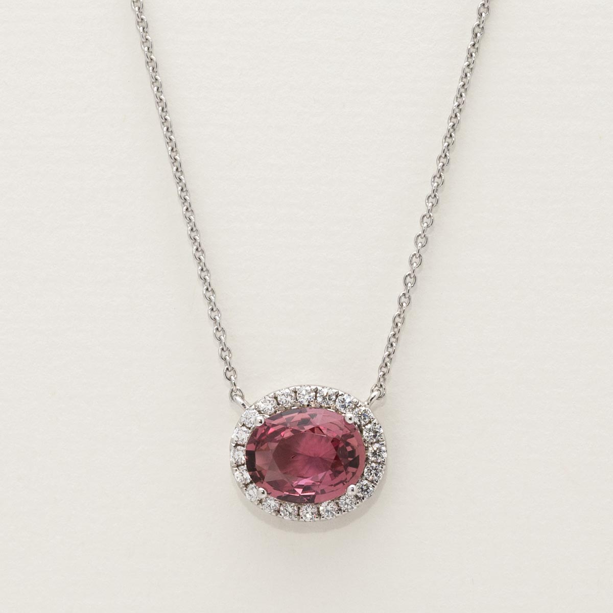 Oval Pink Sapphire Necklace in 14kt White Gold with Diamonds (1/5ct tw)