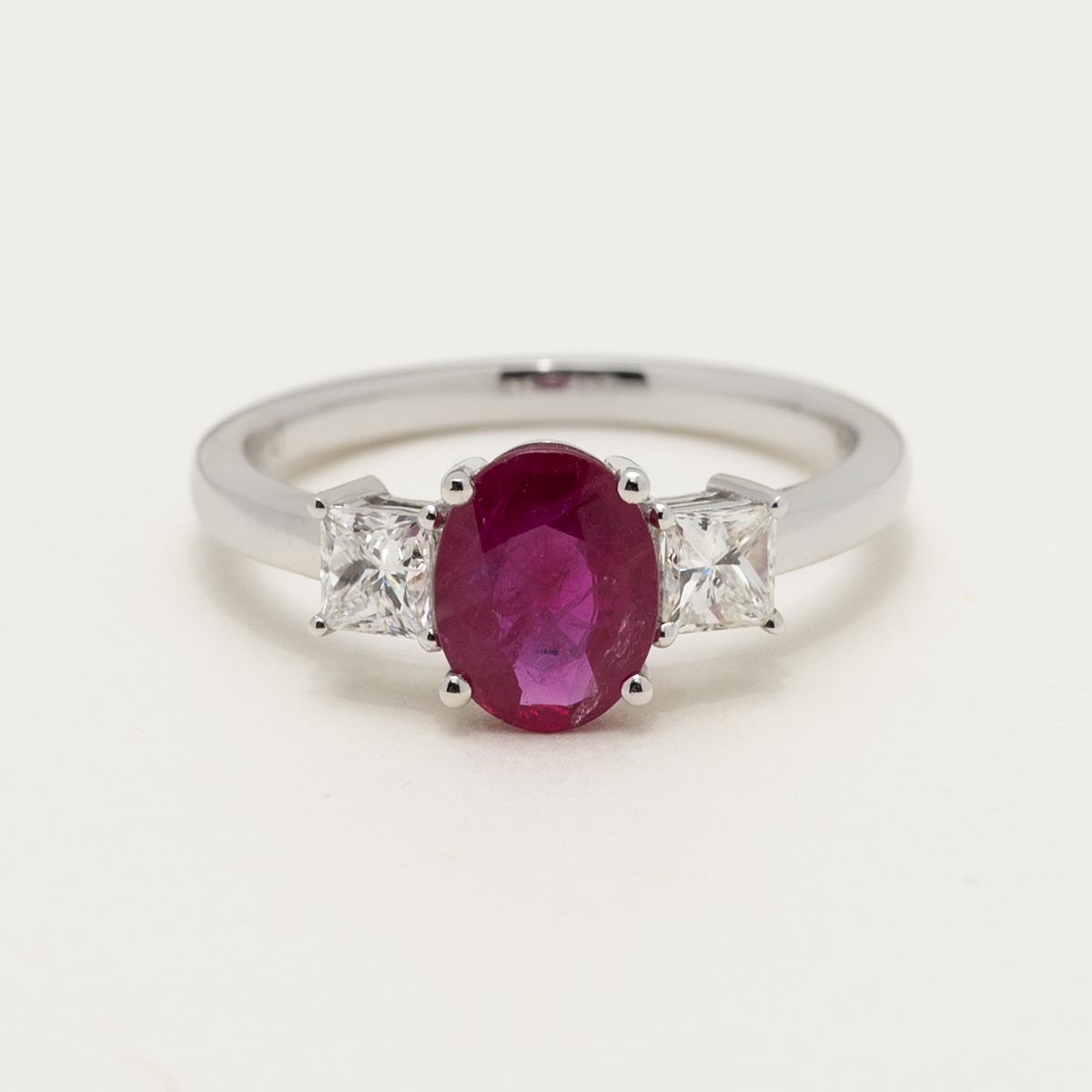 Oval Ruby Ring in 14kt White Gold with Princess Cut Diamonds (1/2ct tw)