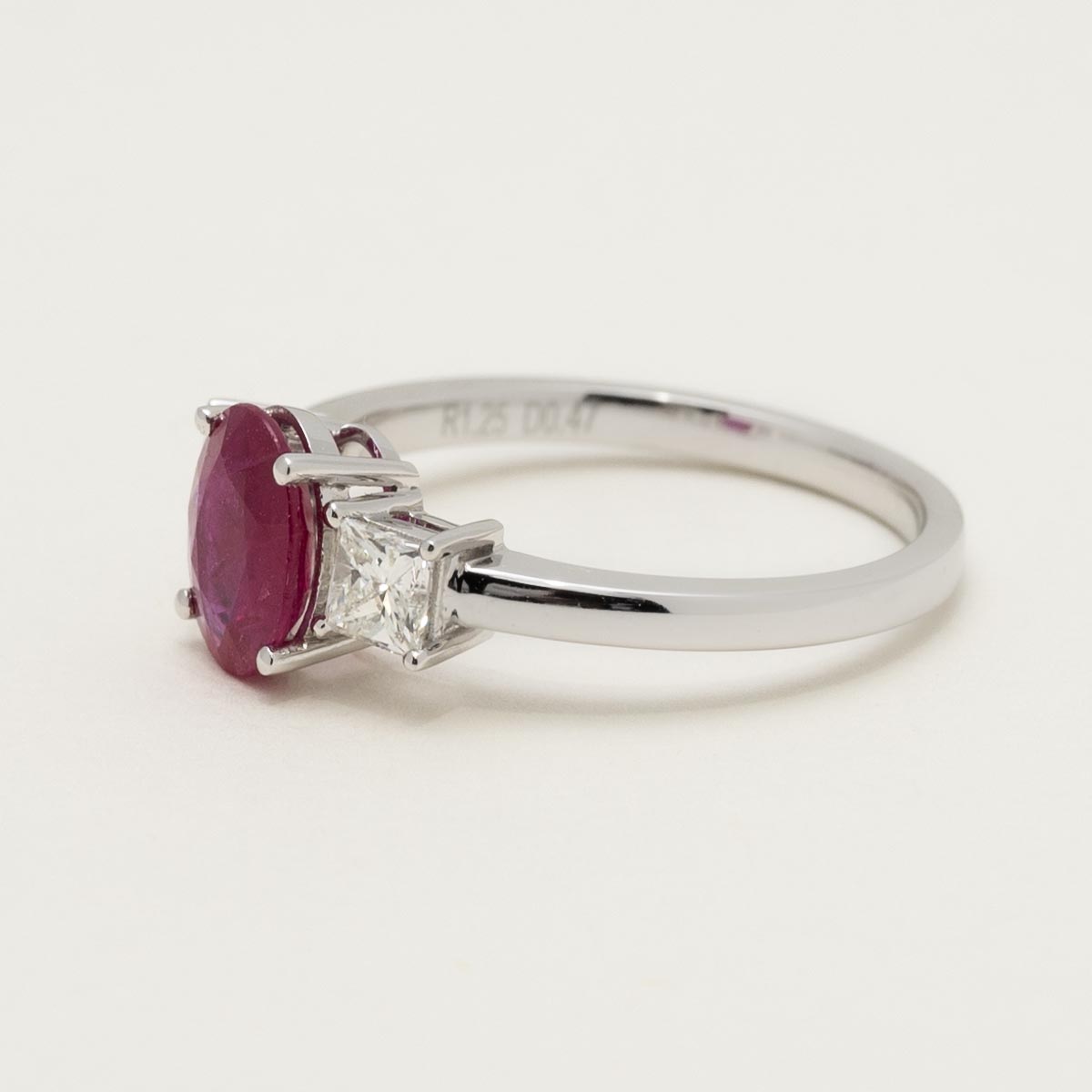 Oval Ruby Ring in 14kt White Gold with Princess Cut Diamonds (1/2ct tw)