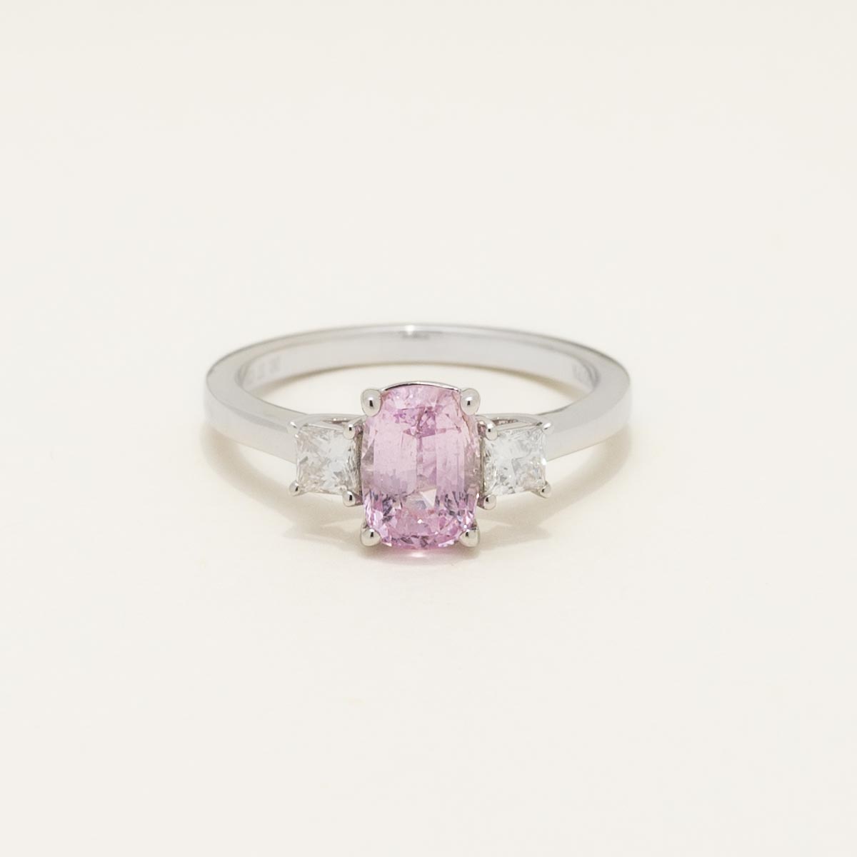 Cushion Peach Sapphire Ring in 14kt White Gold Diamonds (3/8ct tw)