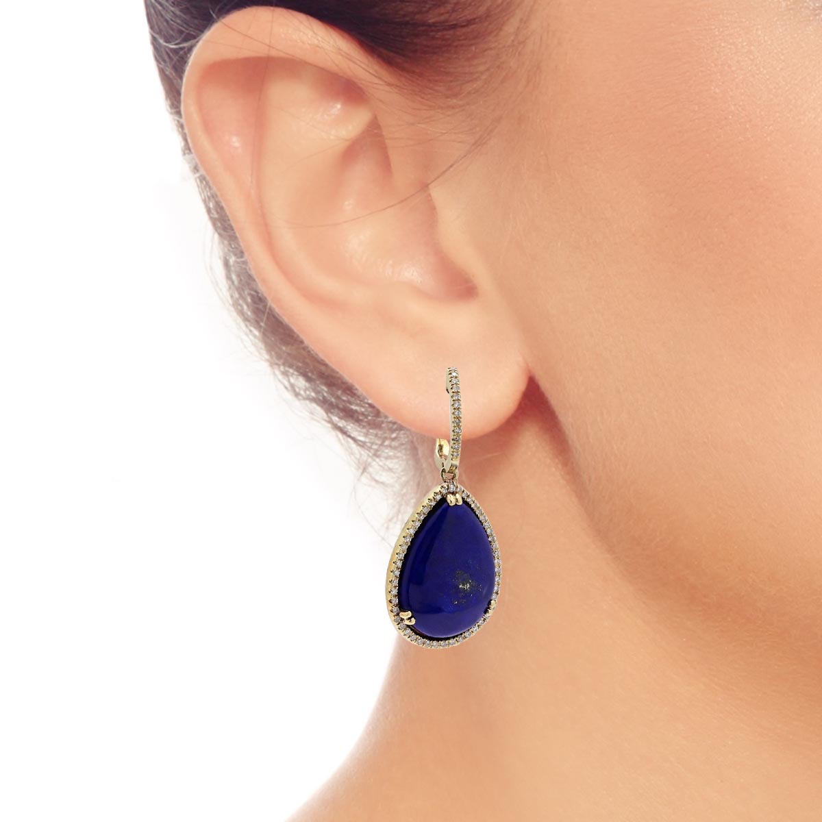 Dabakarov Pear Shape Lapis Lazuli Drop Earrings in 14kt Yellow Gold with Diamonds (1/3ct tw)