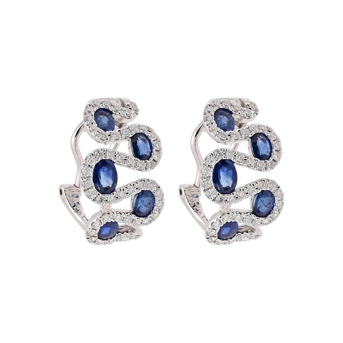 Dabakarov Oval Sapphire Hoop Earrings in 14kt White Gold with Diamonds (1ct tw)