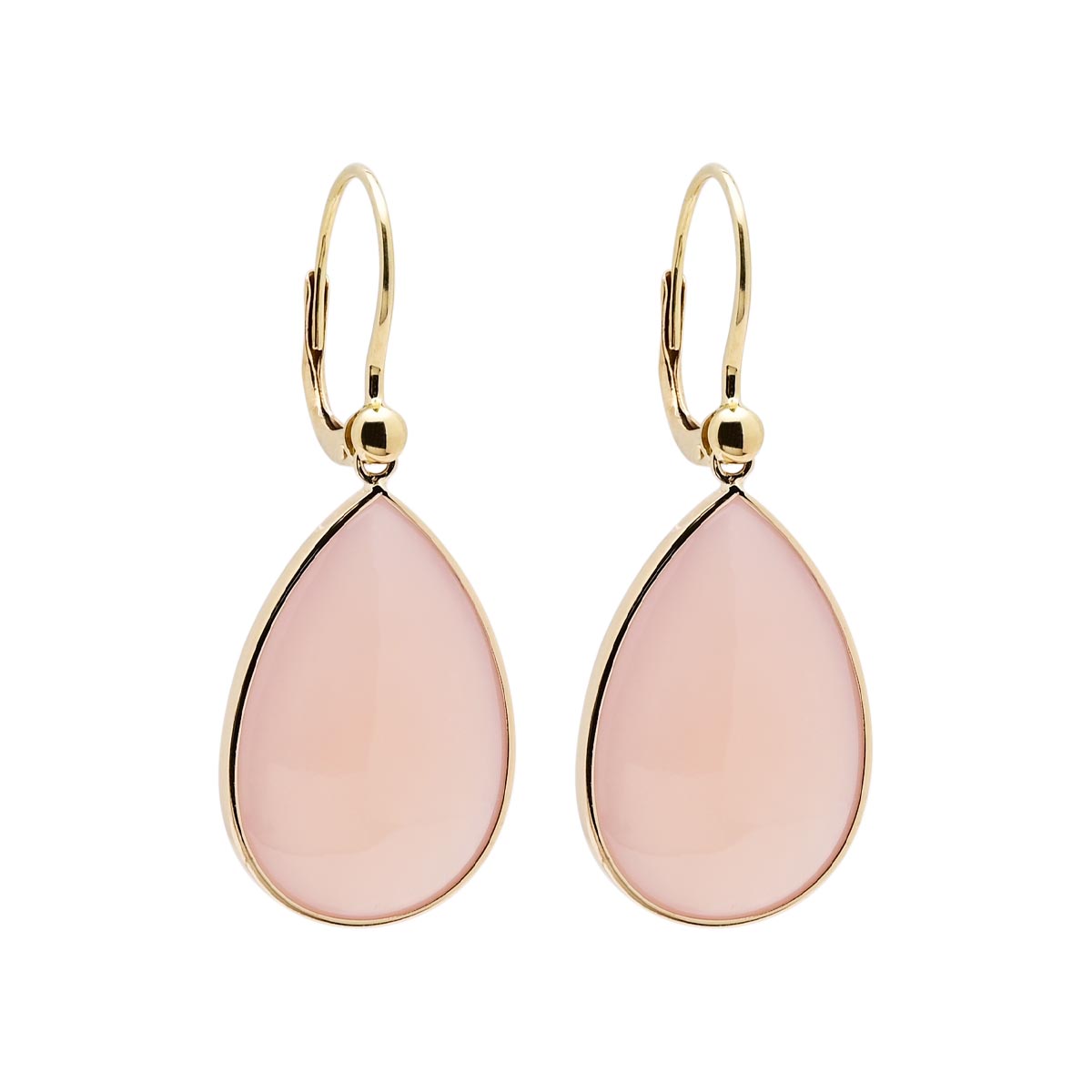 Pear Shape Rose Quartz Drop Earrings in 14kt Yellow Gold