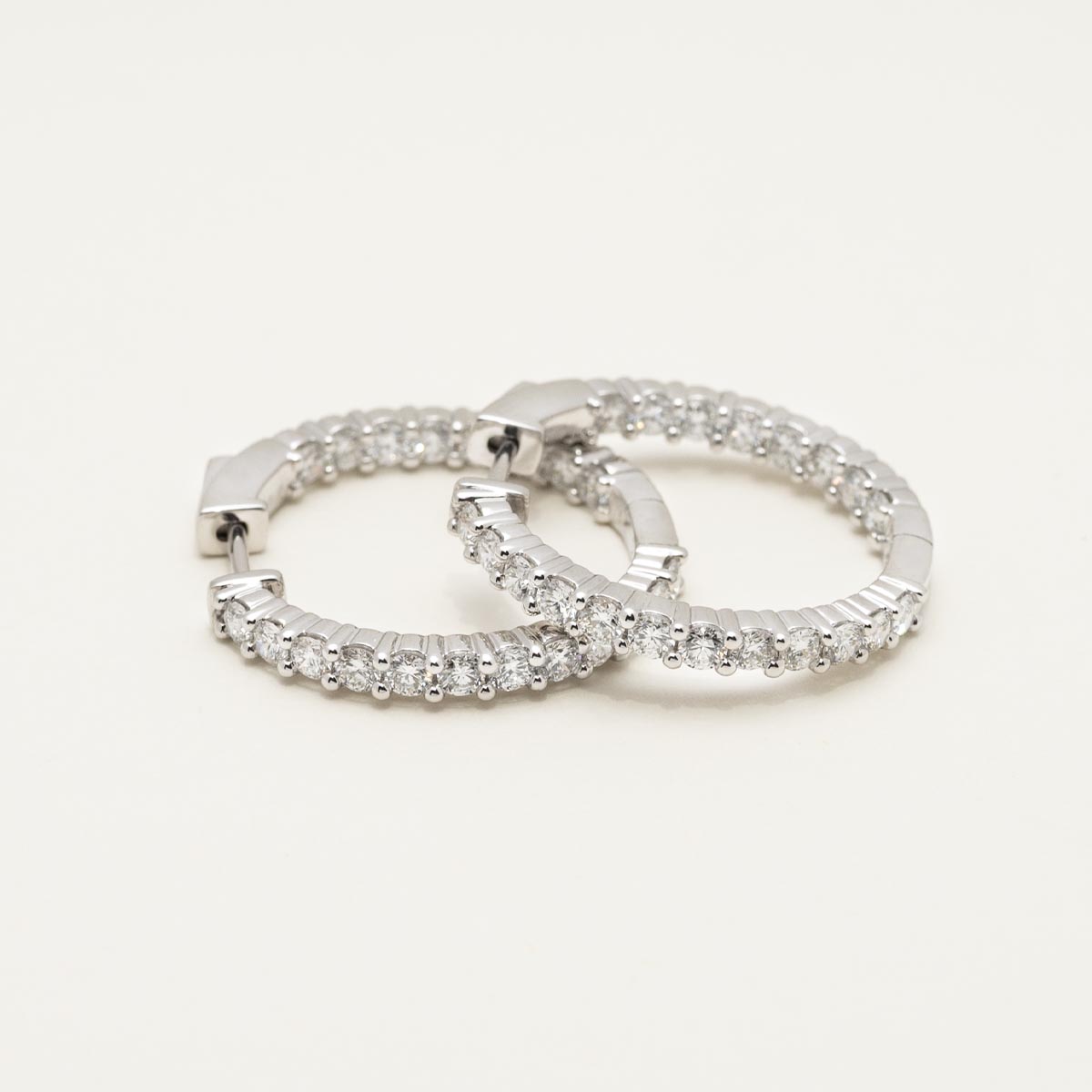 Lab Grown Diamond Inside Out Round Hoop Earrings in 14kt White Gold (2ct tw)