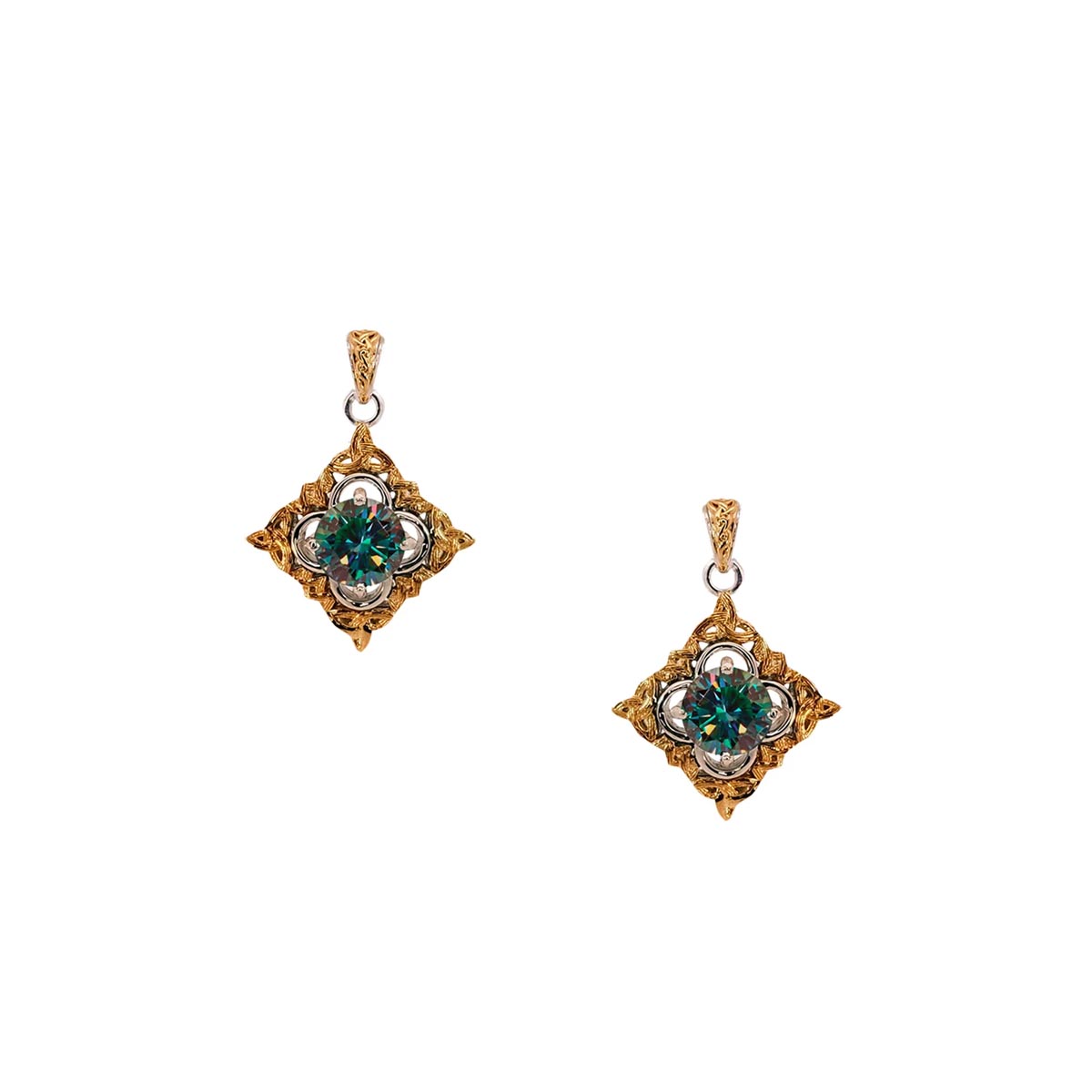 Keith Jack Celestial Mystic Blue Moissanite Drop Earrings in Sterling Silver and 10kt Yellow Gold