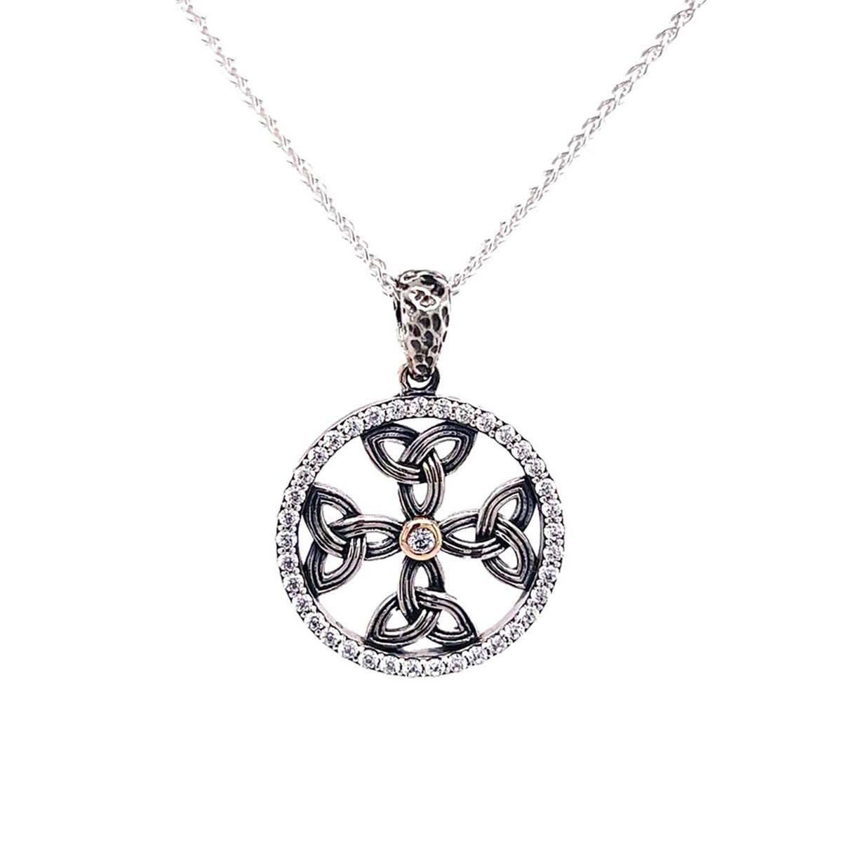 Keith Jack Cubic Zirconia Celtic Cross Necklace in Sterling Silver and 10kt Yellow Gold