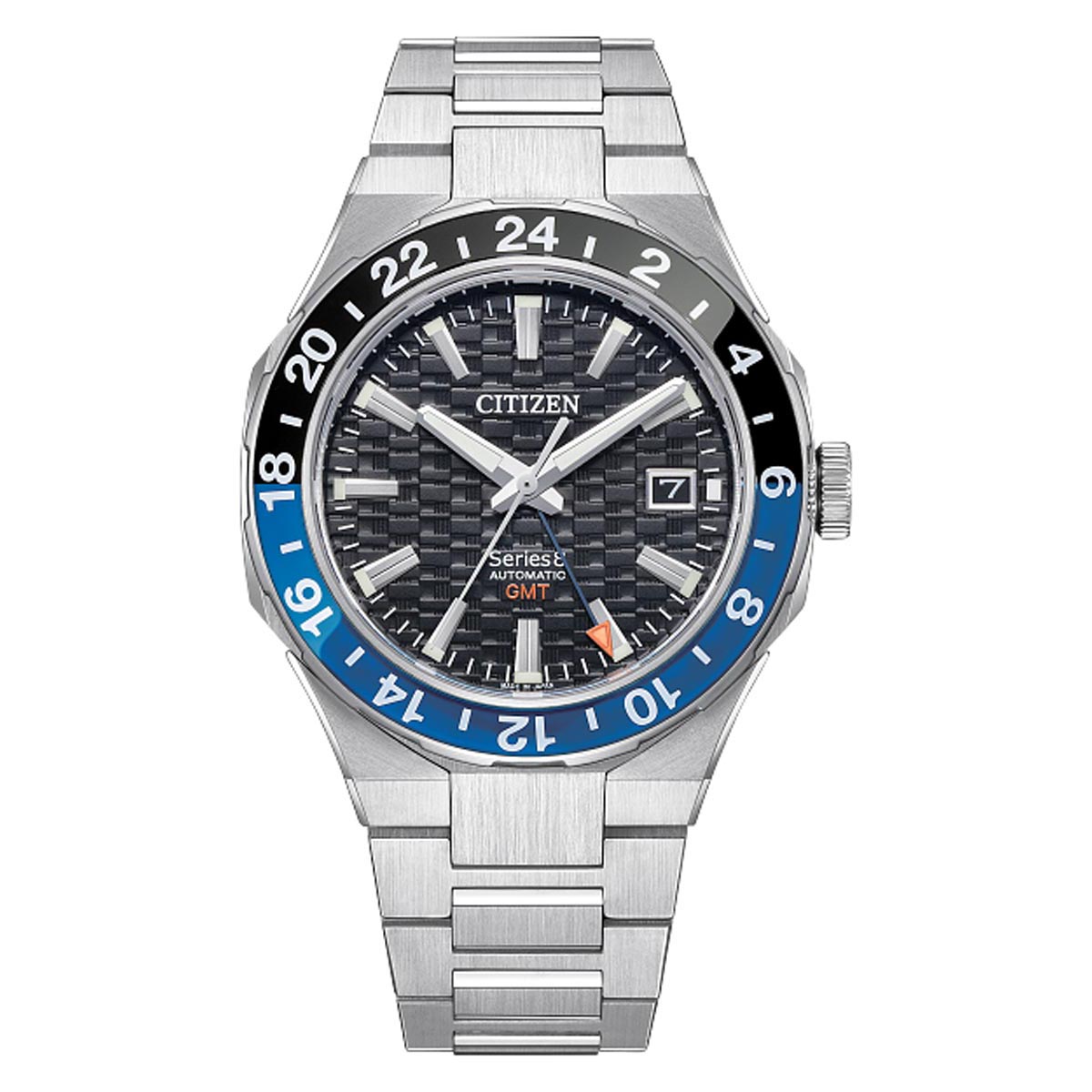 Citizen Series8 800 GMT Mens Watch with Black Dial and Stainless Steel Bracelet (automatic movement)
