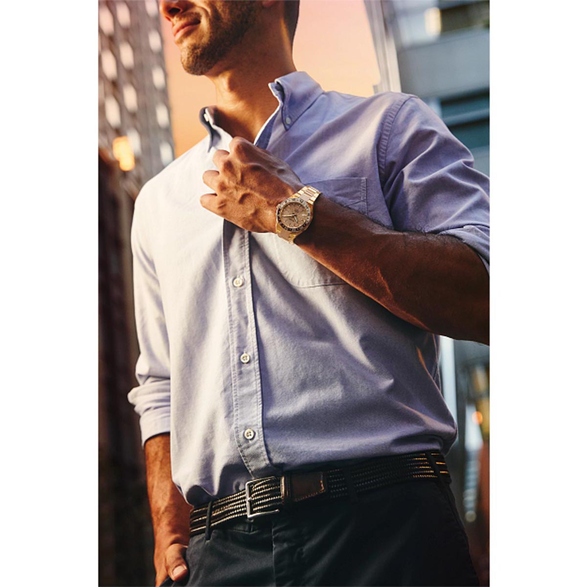 Citizen Series8 800 GMT Mens Watch with Gold Toned Dial and Brushed and Polished Gold Toned Stainless Steel Bracelet (automatic movement)