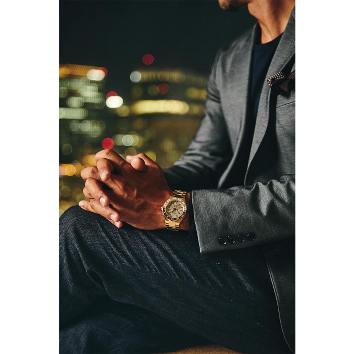 Citizen Series8 800 GMT Mens Watch with Gold Toned Dial and Brushed and Polished Gold Toned Stainless Steel Bracelet (automatic movement)