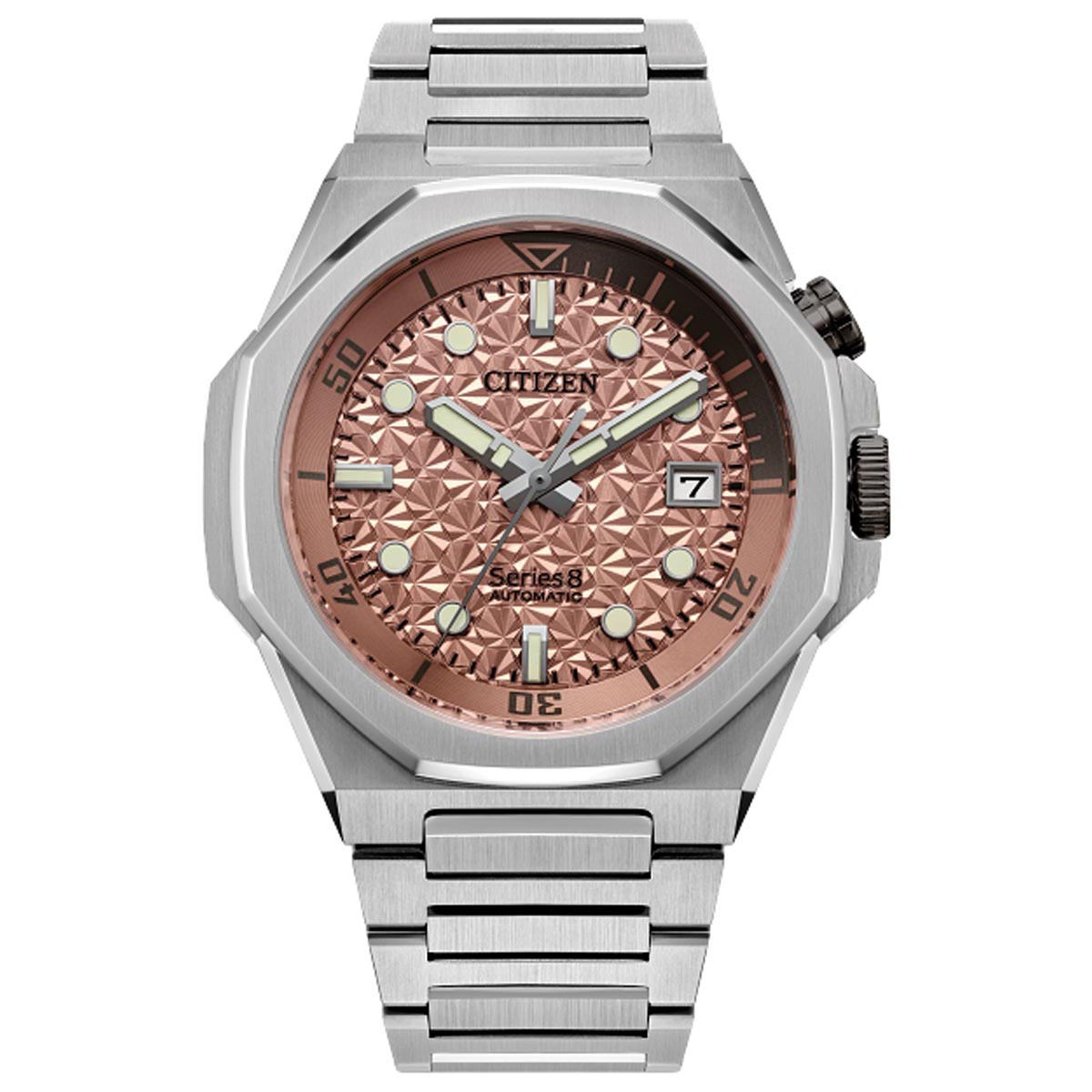 Citizen Series8 890 Mens Watch with Salmon Dial and Stainless Steel Bracelet (automatic movement)