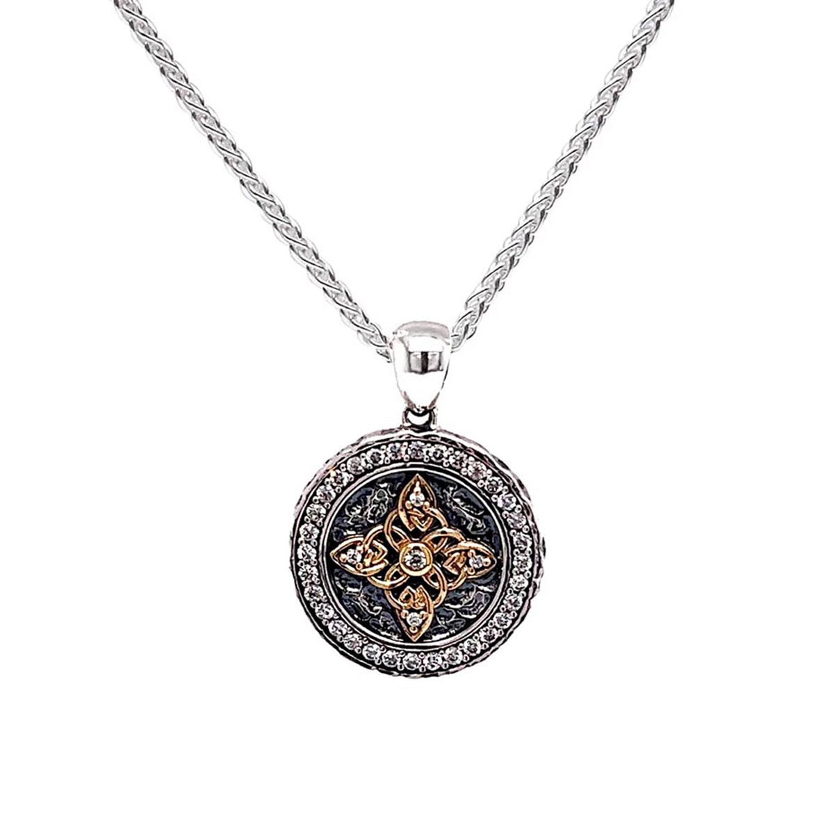 Keith Jack Celestial Cubic Zirconia Medallion Necklace in Sterling Silver and 10kt Yellow Gold