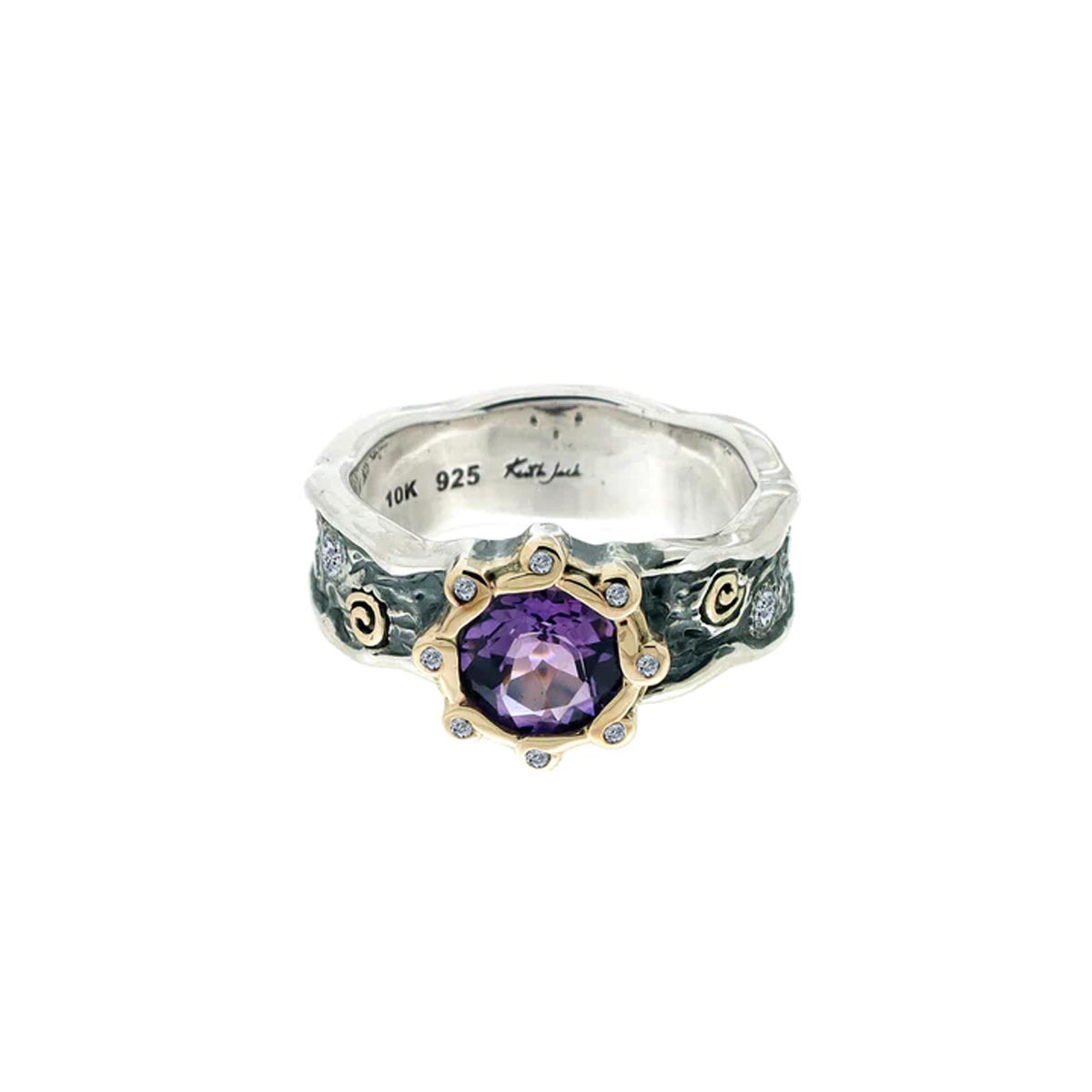 Keith Jack Rocks n Rivers Amethyst Ring in Sterling Silver and 10kt Yellow Gold with Cubic Zirconia (size 8)