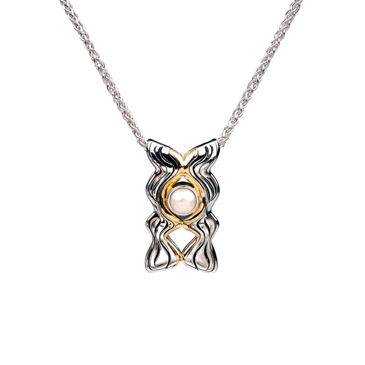 Keith Jack Rocks n Rivers Cultured Freshwater Pearl Necklace in Sterling Silver and 10kt Yellow Gold (3.5mm)