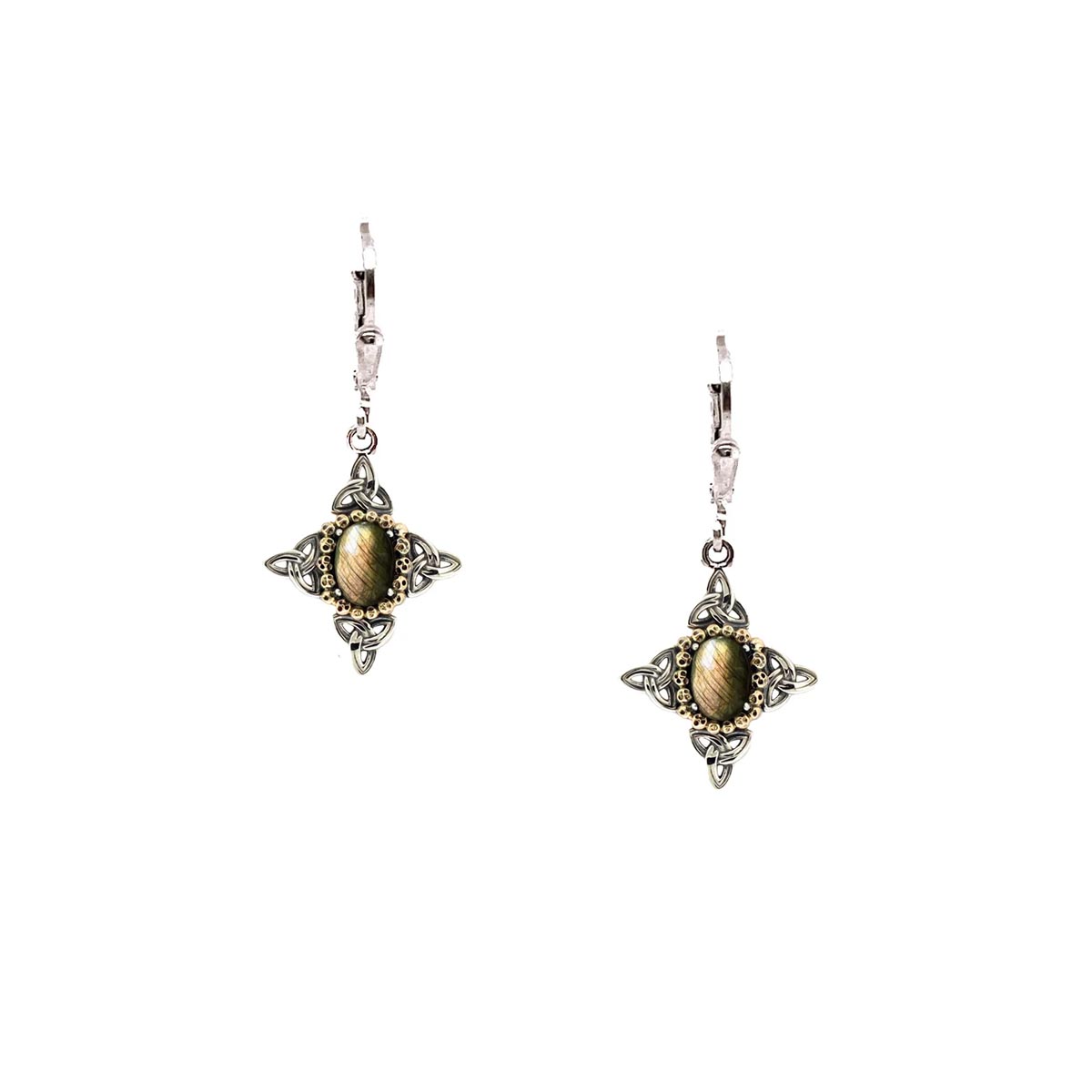 Keith Jack Celestial Oval Labradorite Drop Earrings in Sterling Silver and 10kt Yellow Gold