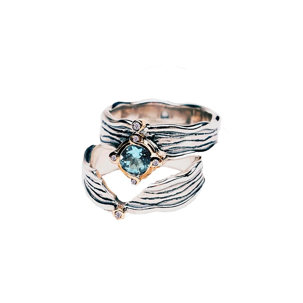 Keith Jack Rocks n Rivers Sky Blue Topaz Two Piece Ring Set in Sterling Silver and 10kt Yellow Gold with Cubic Zirconia (size 8)