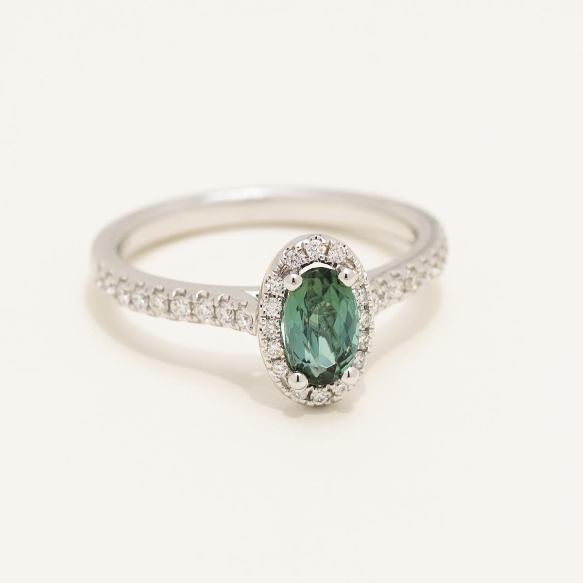 Maine Indicolite Tourmaline Oval Halo Ring in 14kt White Gold with Diamonds (1/4ct tw)