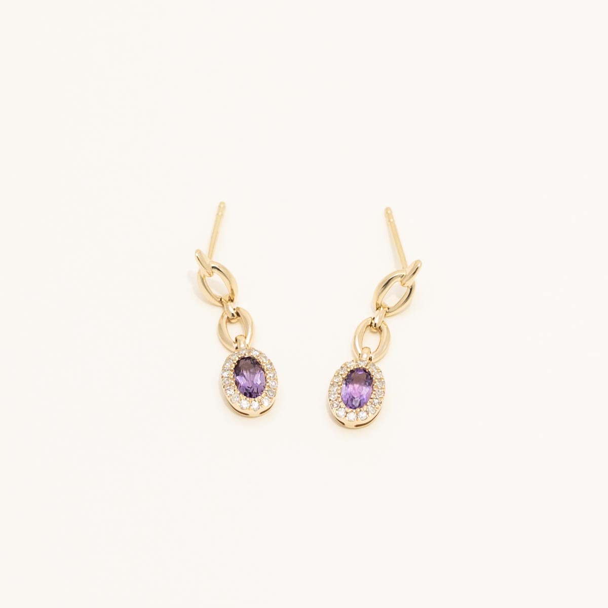 Oval Amethyst Drop Earrings in 14kt Yellow Gold with Diamonds (1/7ct tw)