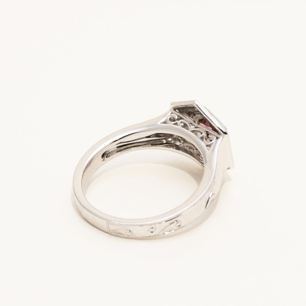 Maine Pink Tourmaline Hexagon Ring with Black Enamel in 14kt White Gold