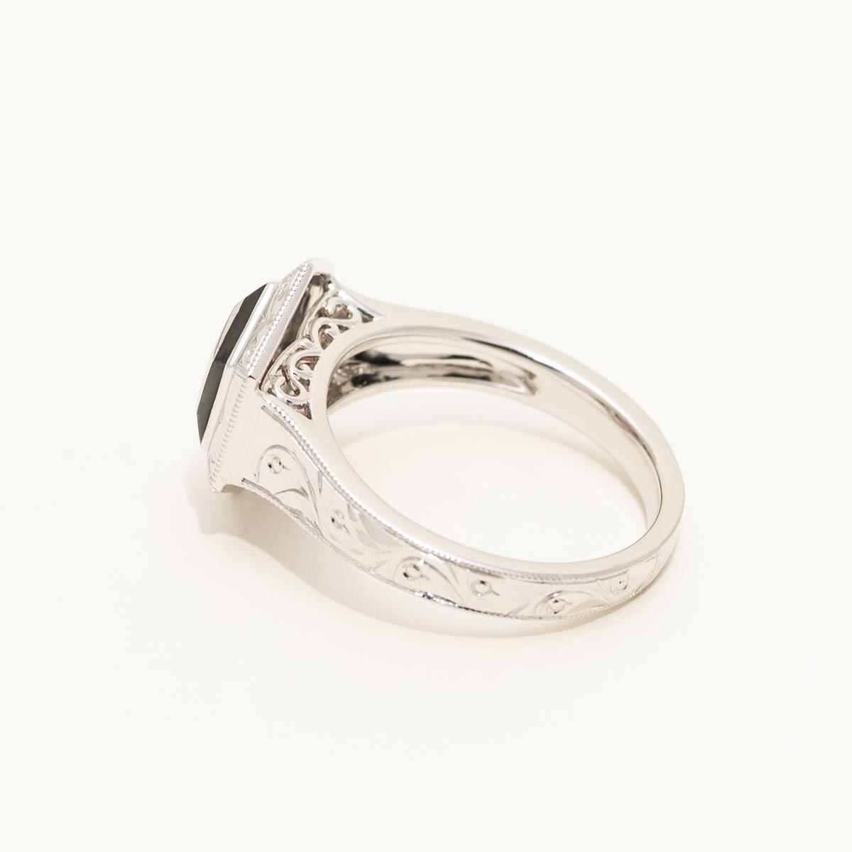 Maine Pink Tourmaline Hexagon Ring with Black Enamel in 14kt White Gold