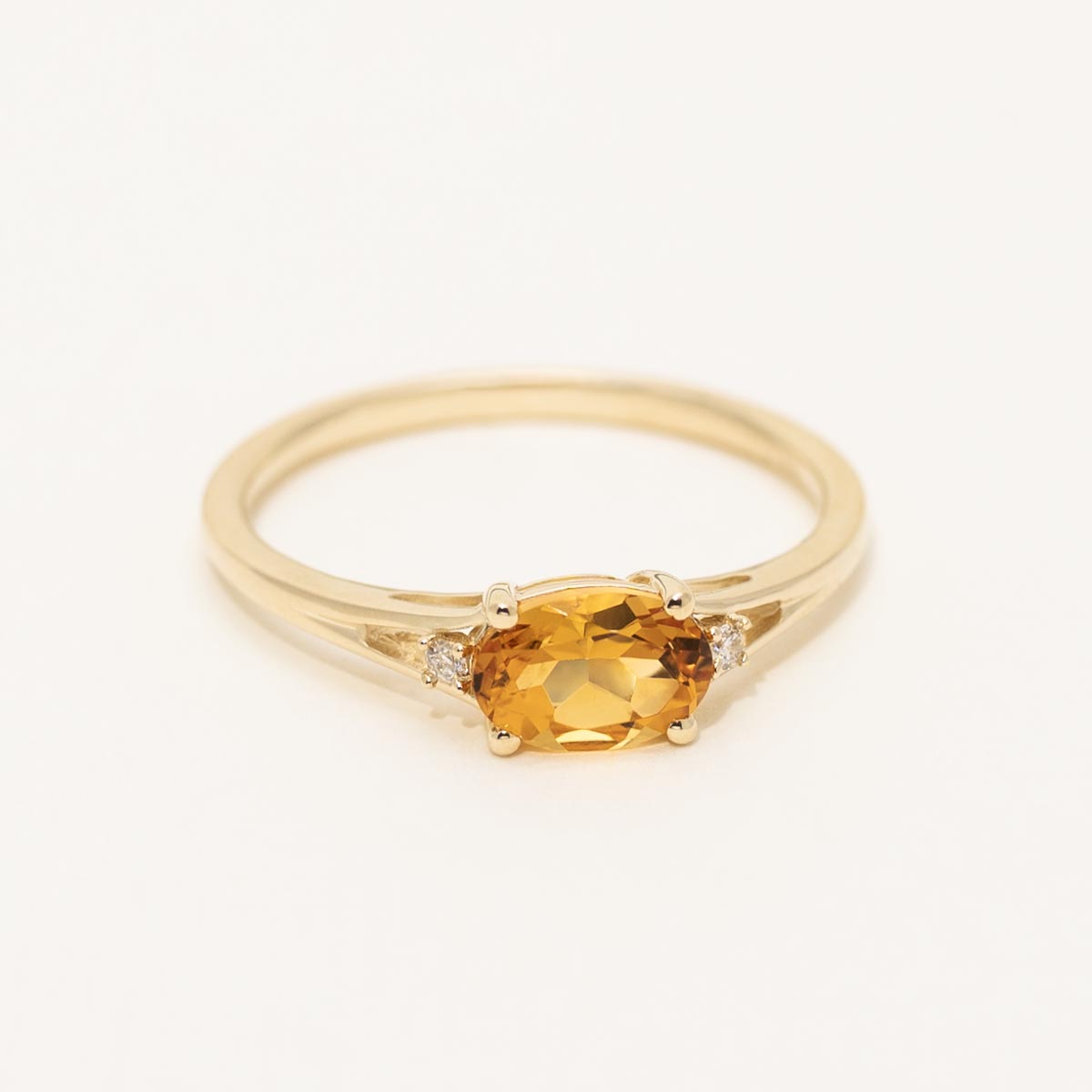 Oval Citrine Ring in 10kt Yellow Gold with Diamonds (.02ct tw)