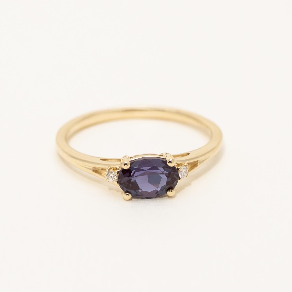 Oval Created Alexandrite Ring in 10kt Yellow Gold with Diamonds (.02ct tw)