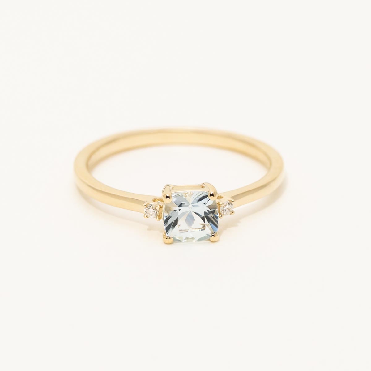 Cushion Cut Aquamarine Ring in 10kt Yellow Gold with Diamonds (.02ct tw)