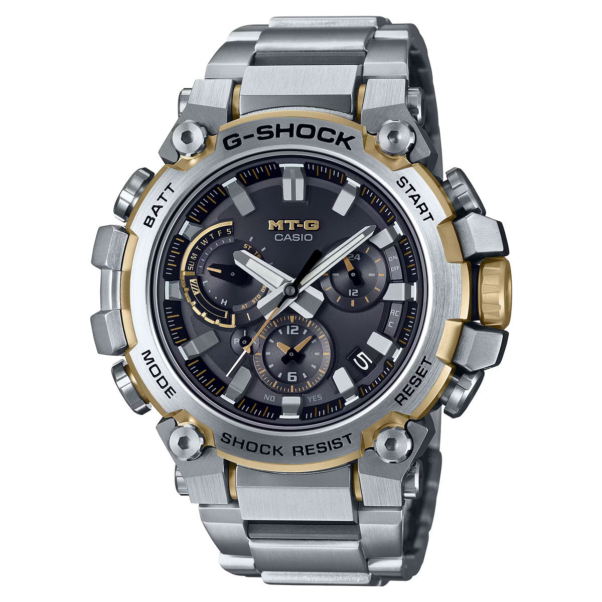 G Shock Mens Stainless Steel with Gold Tone Watch with Black Dial (solar movement)