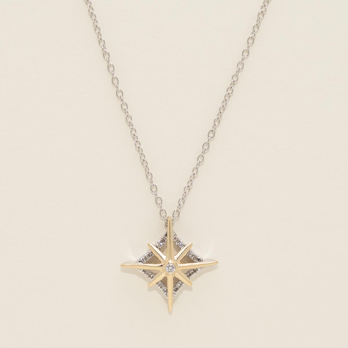 Northern Star Diamond Celestial Necklace in Sterling Silver and 10kt Yellow Gold (1/10ct tw)