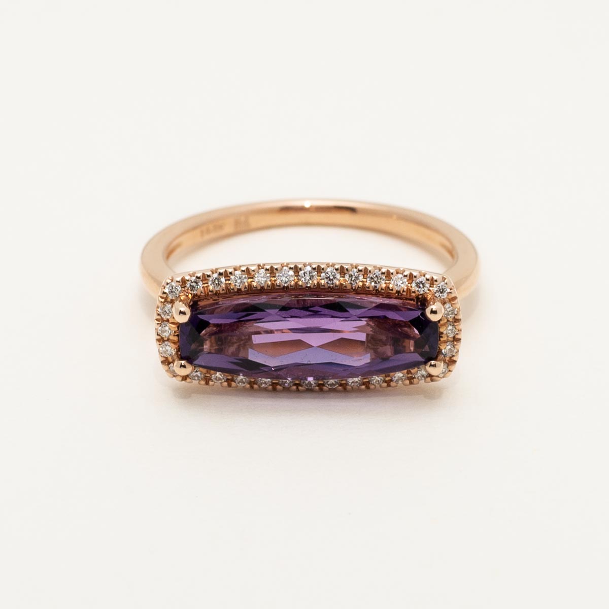 Cushion Cut Amethyst Ring in 14kt Rose Gold with Diamonds (1/7ct tw)