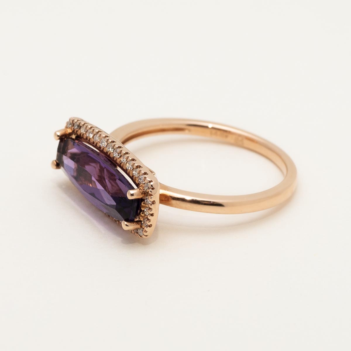 Cushion Cut Amethyst Ring in 14kt Rose Gold with Diamonds (1/7ct tw)