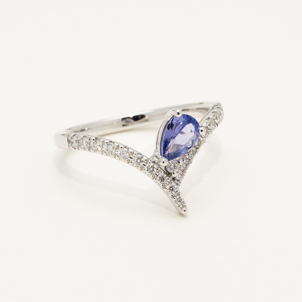 Pear Shape Tanzanite Ring in 14kt White Gold with Diamonds (1/5ct tw)