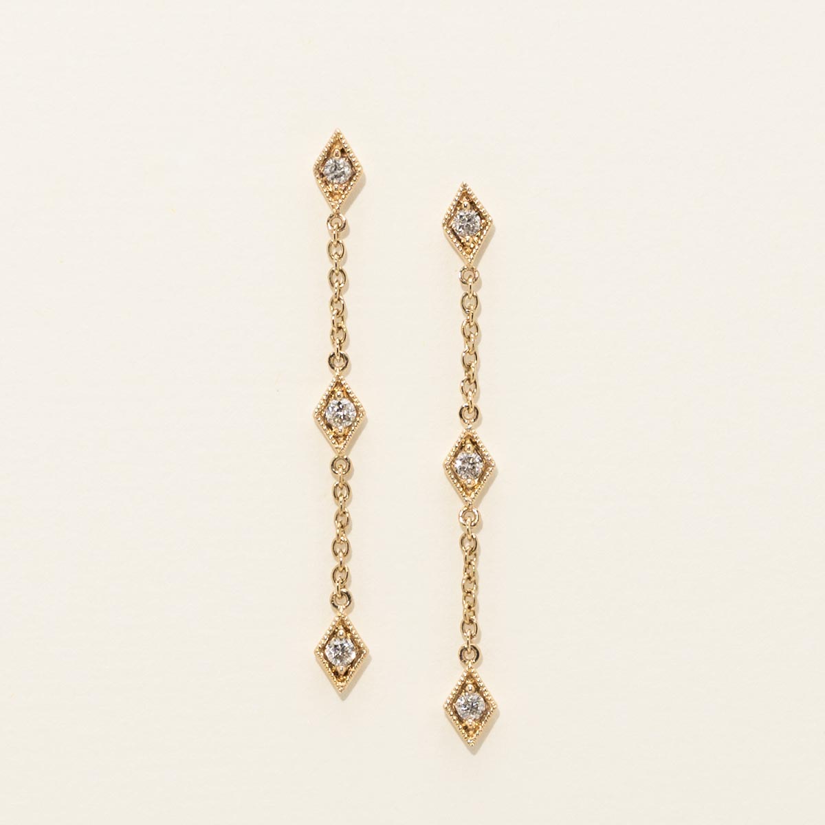 Diamond Drop Earrings in 14kt Yellow Gold (1/7ct tw)