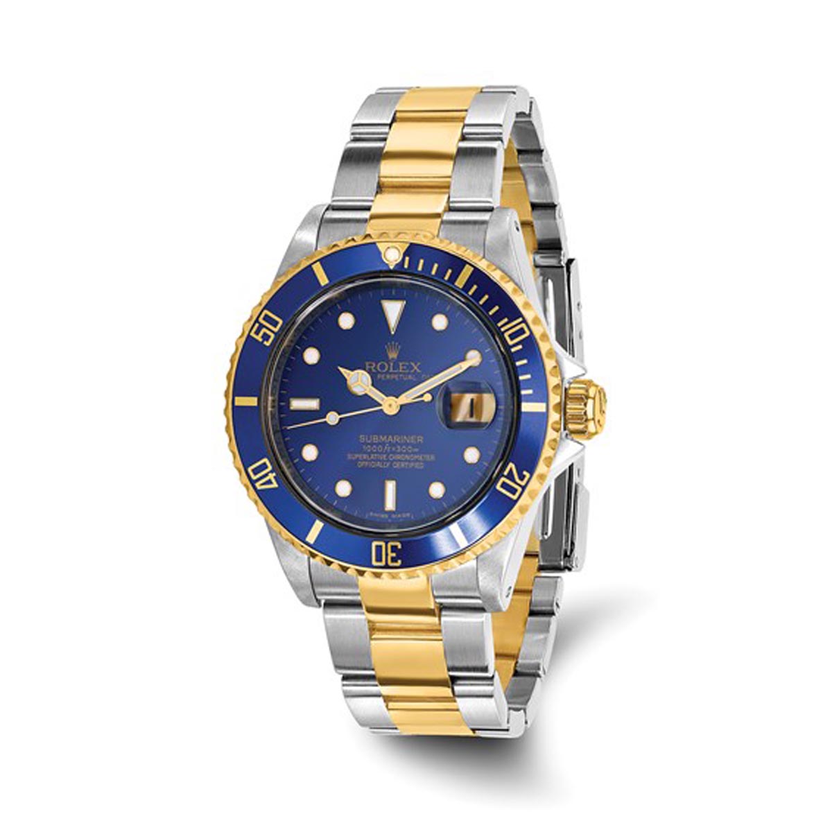 Pre Owned Rolex Oyster Perpertual Submariner with Blue Dial and Stainless Steel and 18kt Yellow Gold Bracelet (automatic movement)