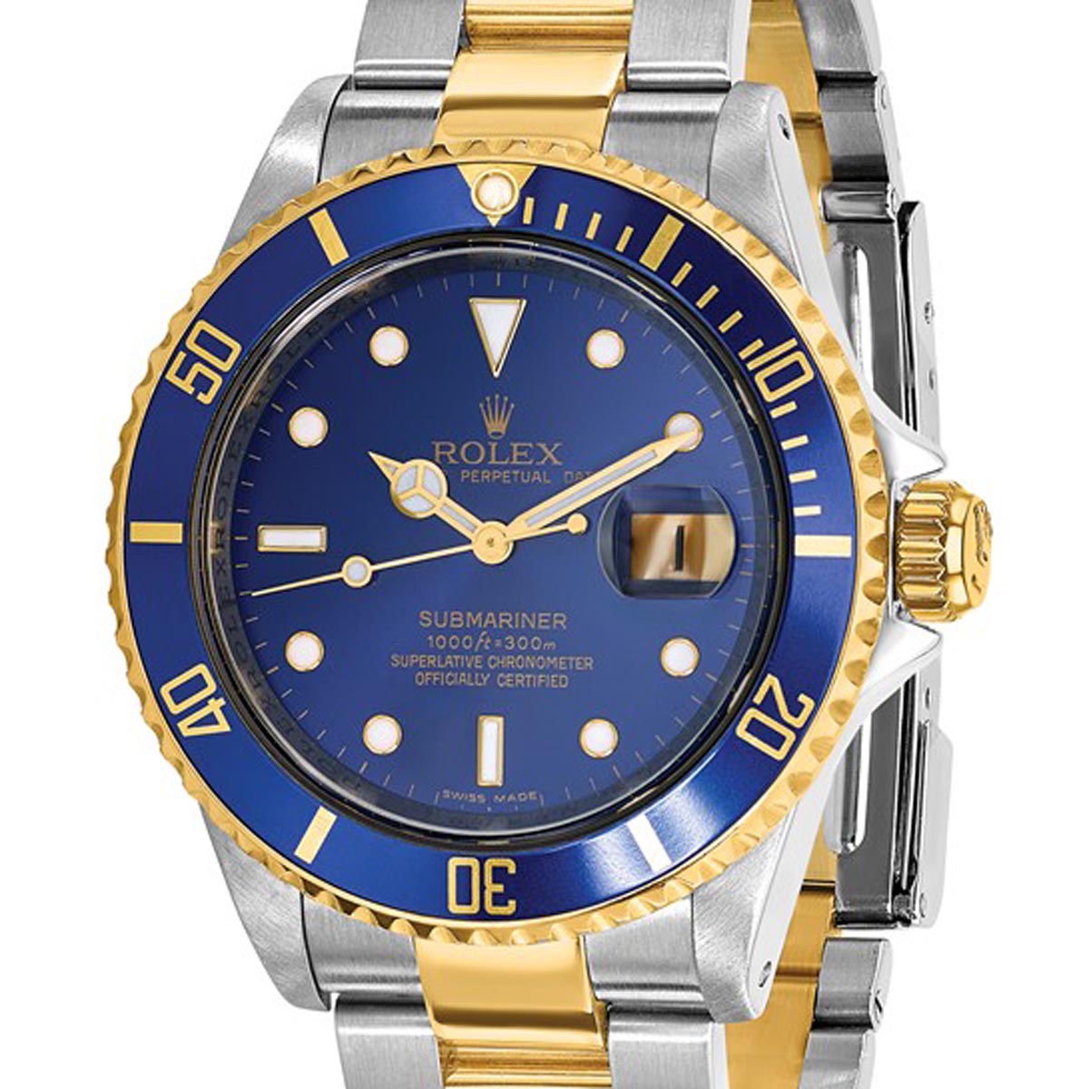 Pre Owned Rolex Oyster Perpertual Submariner with Blue Dial and Stainless Steel and 18kt Yellow Gold Bracelet (automatic movement)