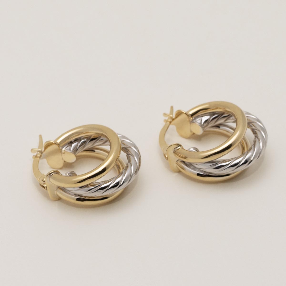 Triple Hoop Earrings in 14kt Yellow and White Gold